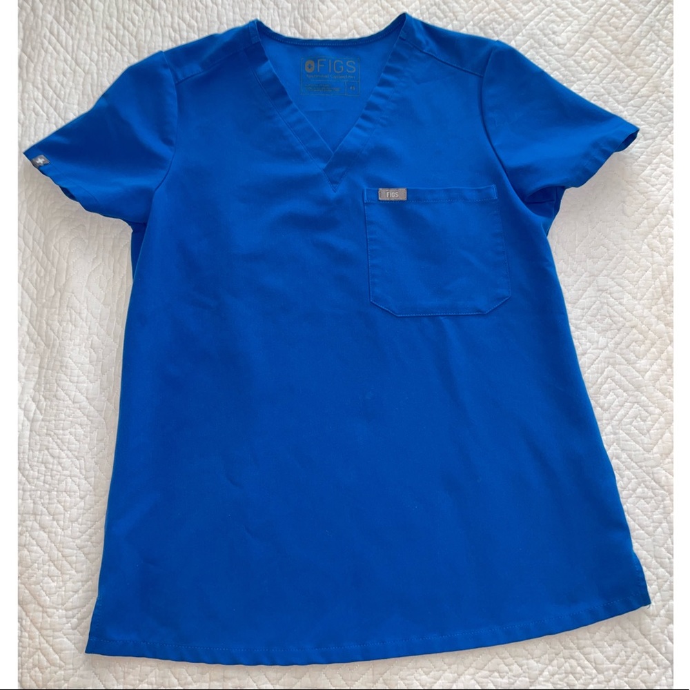 Used Figs one-pocket scrub top in royal blue